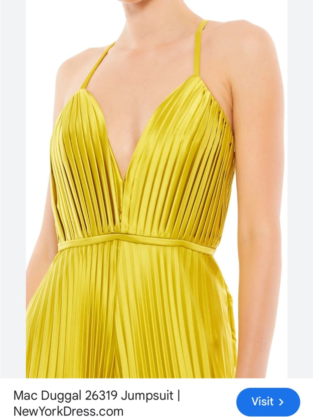 Pleated V-Neck Wide-Leg Jumpsuit in Chartreuse - Picture 6 of 12